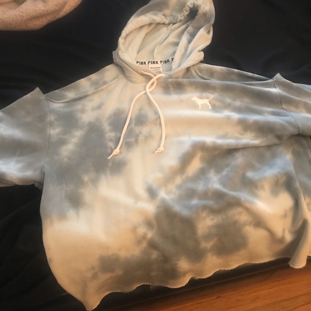Pink blue cold shoulder hoodie